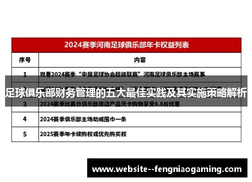 足球俱乐部财务管理的五大最佳实践及其实施策略解析