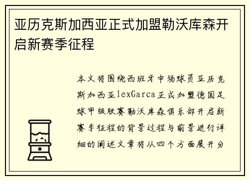亚历克斯加西亚正式加盟勒沃库森开启新赛季征程